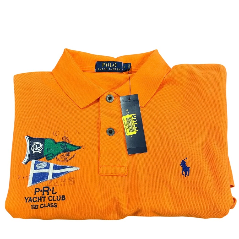 Polo Ralph Lauren Mens Orange Yacht Club 1st Class Nautical Polo Shirt Large NWT